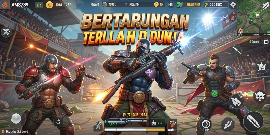 Screenshot AMS789 menampilkan aksi seru gameplay Battle Royale yang mendebarkan.