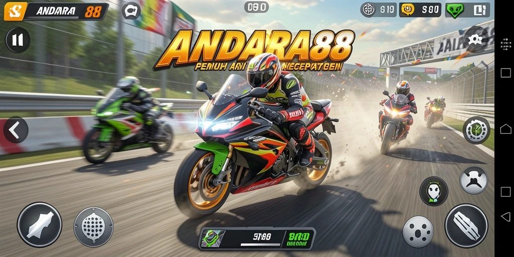Screenshot aksi balapan motor di ANDARA88 menunjukkan momen mendebarkan.
