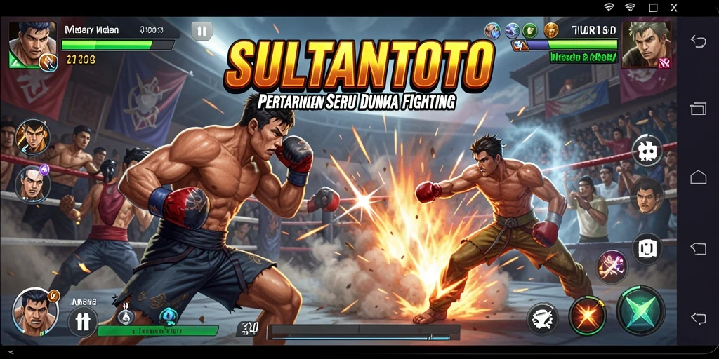 Tampilan dinamis pertarungan dalam SULTANTOTO dengan karakter yang kuat.