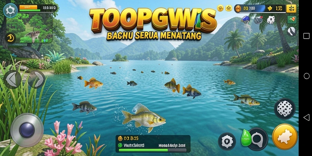 Tampilan gameplay TOOPGWS yang memukau saat memancing.